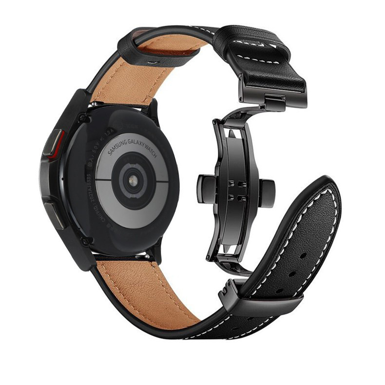 Suitable for Samsung Galaxy Watch 4 Classic42/46mm Genuine Leather Watch Band Watt4 40/44mm Butterfly Buckle Strap Watch5 Cowhide Pro Wrist Quick Release 20/22mm