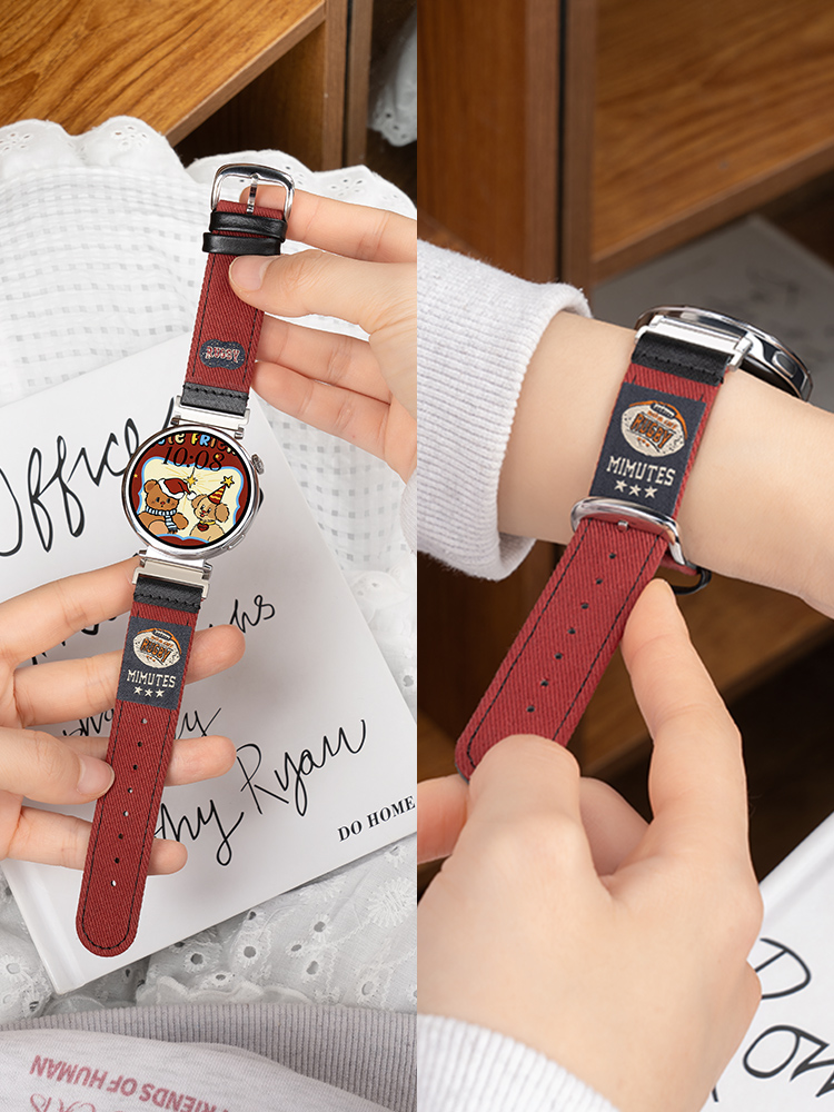 Suitable for Huawei GT5 Strap Watch GT4 Women's Watchgt5 Watch Gt3pro New Arrival Watch2 Genuine Leather GT2 Women's 4 Glory GT Denim 3 Fancy Red 41mm Woven Women