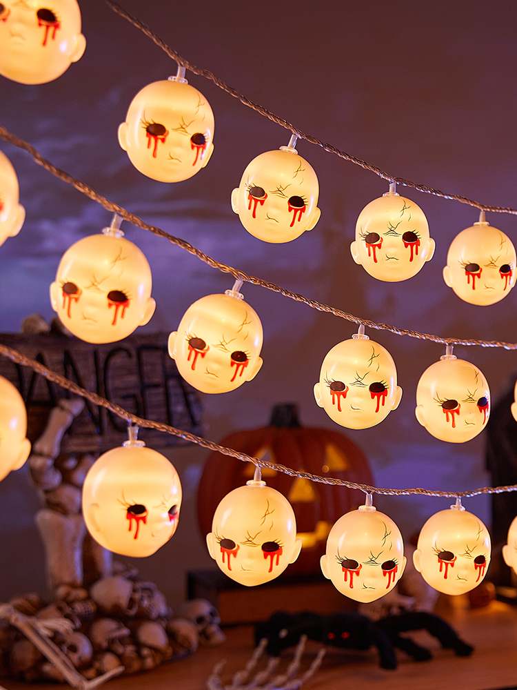 Colored Lantern Flashing String Starry Halloween Shopping Mall Decorative Lights Ghost Face Doll Horror Atmosphere Scene Layout