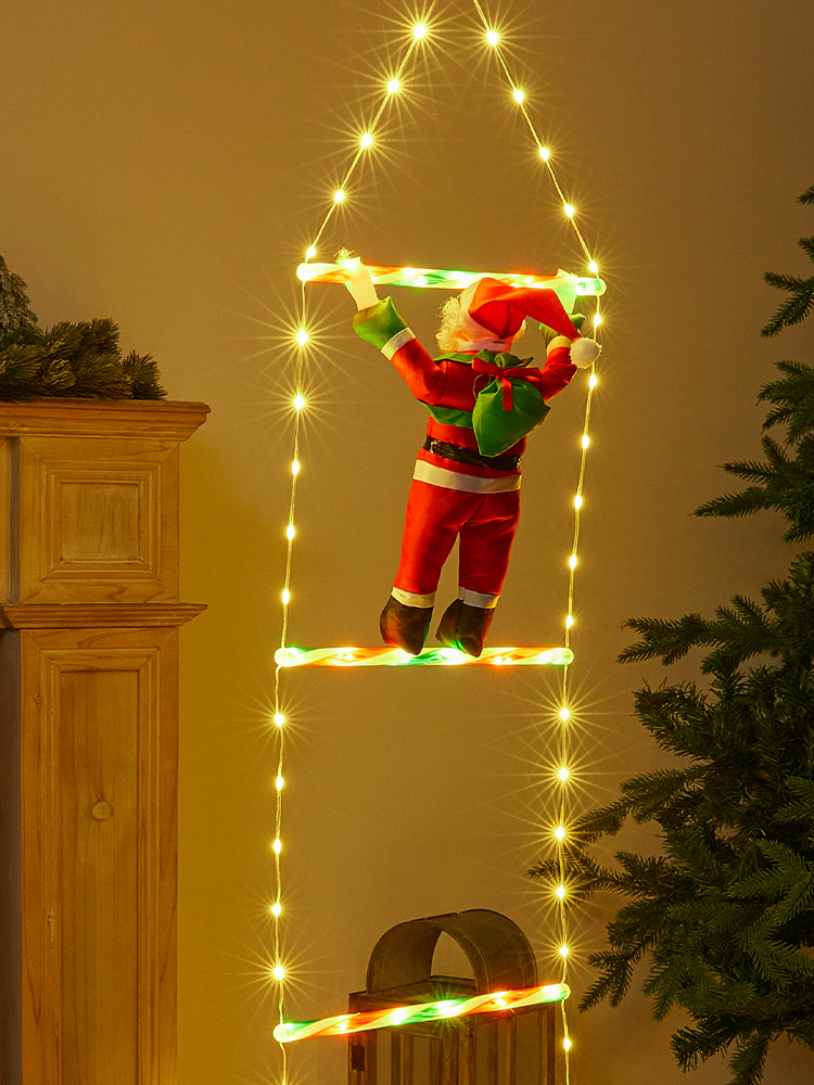 Christmas Old Man Doll Luminous Ladder Led Colored Lamp Decoration Outdoor Scene Layout Ambience Light Pendent Ornaments