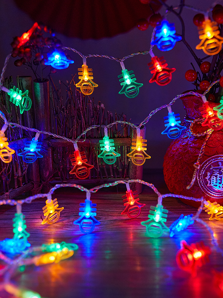 Chinese New Year Spring Word Festive Led String Lights Ornaments Small Pendant Decorations New Year Living Room Corridor Aisle Door
