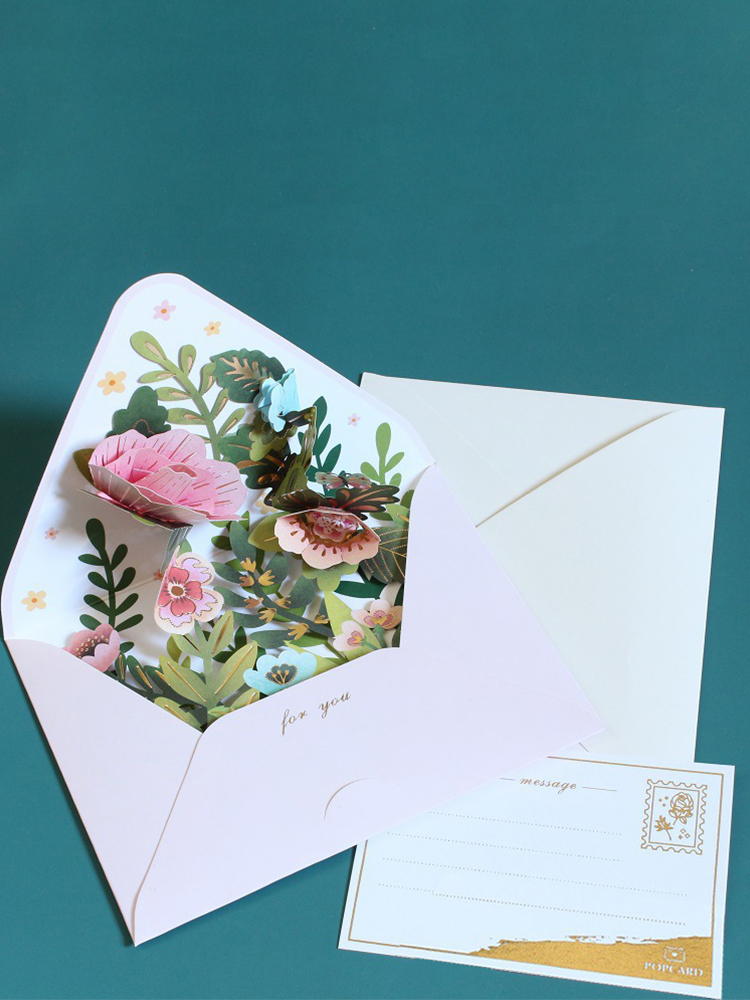 Flowers Blossoming Full of Surprises Stereoscopic Greeting Cards Envelope Shape Neutral Blessing Creative for Birthdays and Valentine's Days Teacher's Day