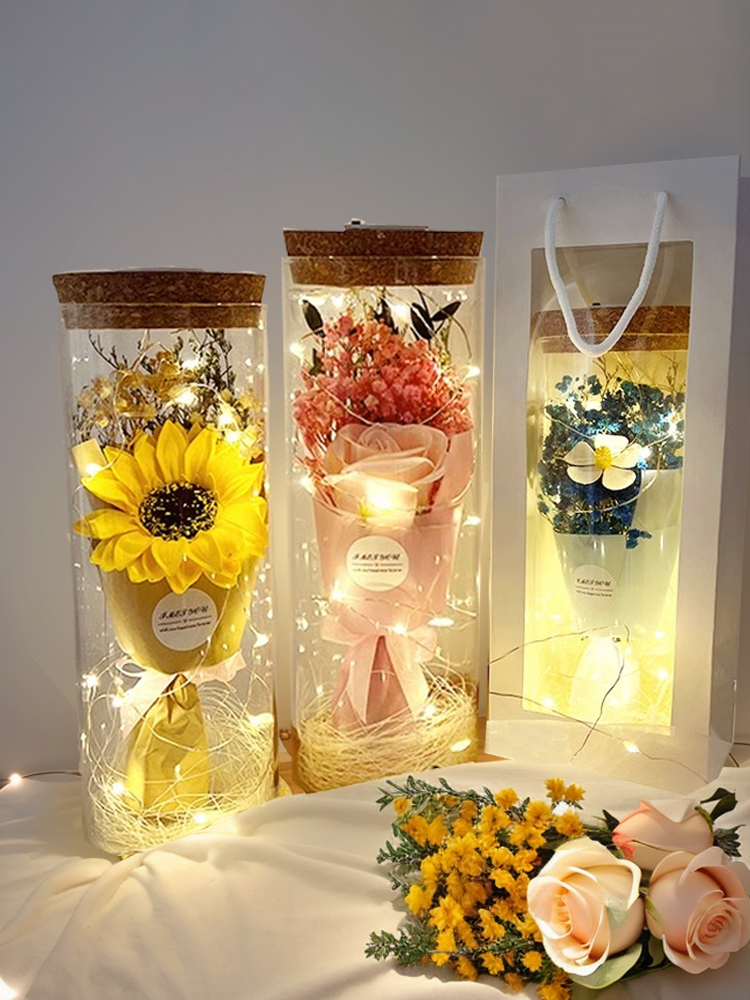 Teacher's Day Gift Present to Girl Teacher Practical Sunflower Preserved Fresh Flower Bouquet Starry Dried Flower Rose Teacher Appreciation Gift