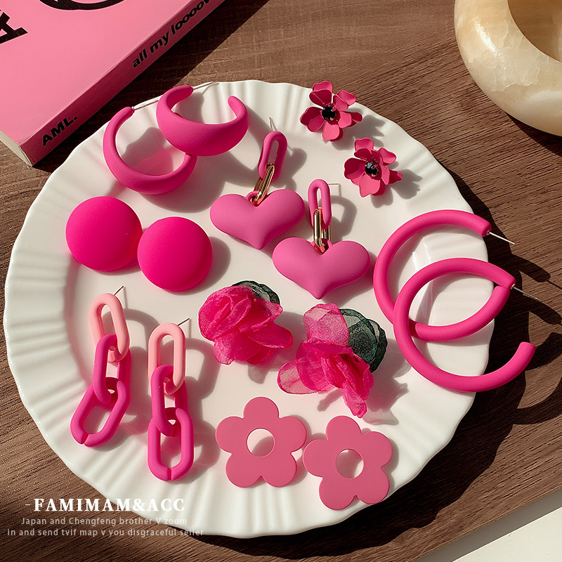 Niche Style Dopamine Rose Pink Women's Fancy Earrings
