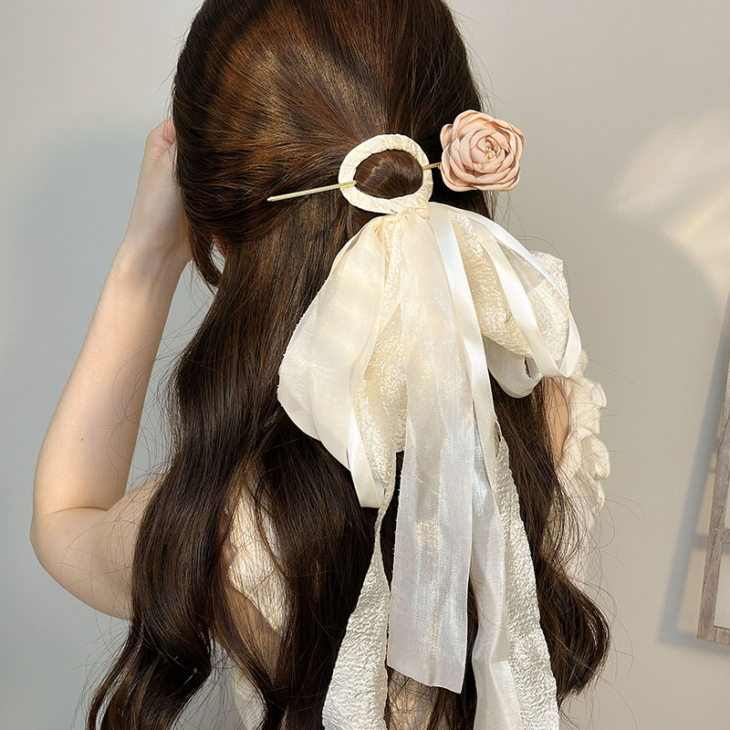 Camellia Ribbon Hairpin Female Minimalist Modern Hairpin Fancy Chinese Ancient Style Super Fairy Ribbon Headband Hair Clasp Accessories