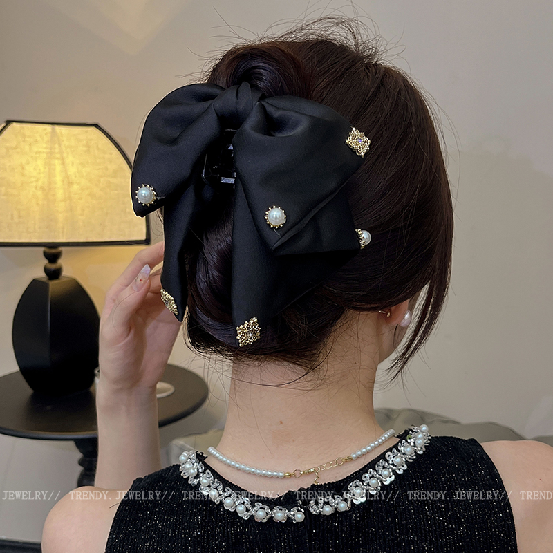 Vintage Satin Bow Claw Clip Female Fancy Elegant Low Ponytail Clip Back Head Updo Hair Clip Hair Clip Headdress