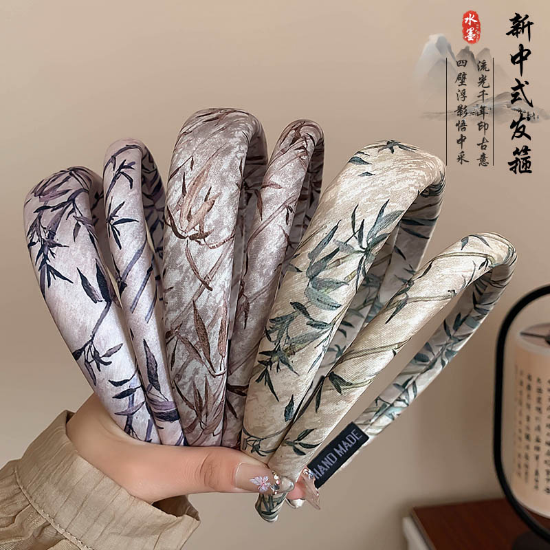 Fancy Wide Edge Chinese Ancient Style Leaf Headband Female 2024 New Arrival New Chinese Style Face Washing High Skull Top Headband Hair Accessories Hairpin