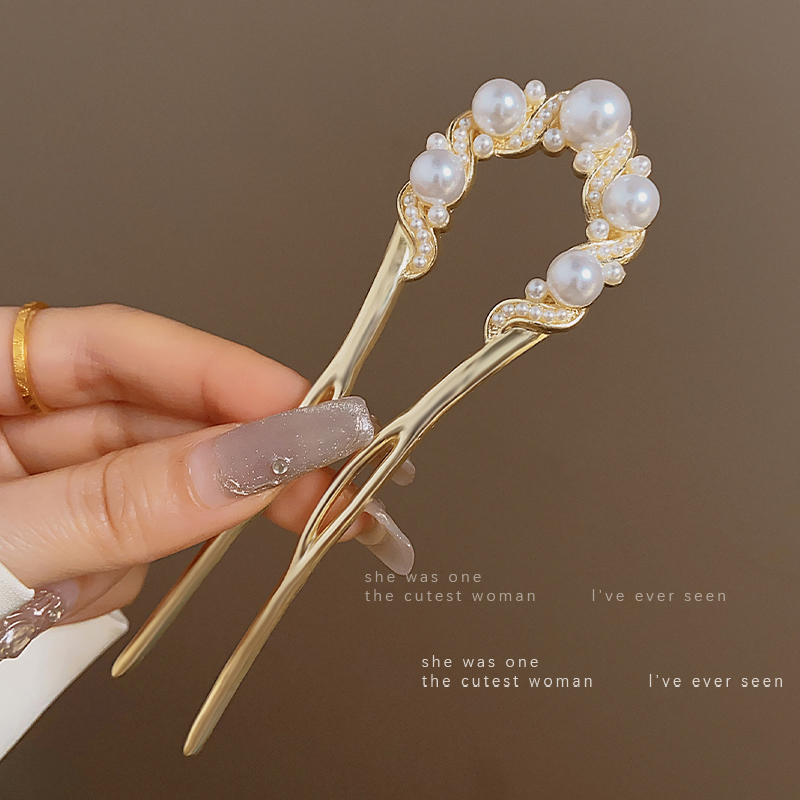 Pearl U-Shaped Hair Pin Female Fancy National Style Hairpin New Chinese Style Hair Claw Hairpin Hair Zhang Horse-Face Skirt Accessories Headdress