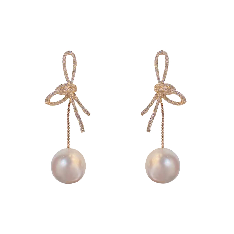 French Entry Lux Graceful Bow Earrings Female 2024 New Arrival Fancy Long Fringed Pearl Ear Studs Earrings