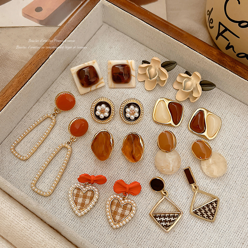Autumn Brown Stud Earrings for Women New Arrival 2023 Best Selling Special-Interest Design Fancy Elegant Earrings Japan and South Korea Internet Hot Earrings