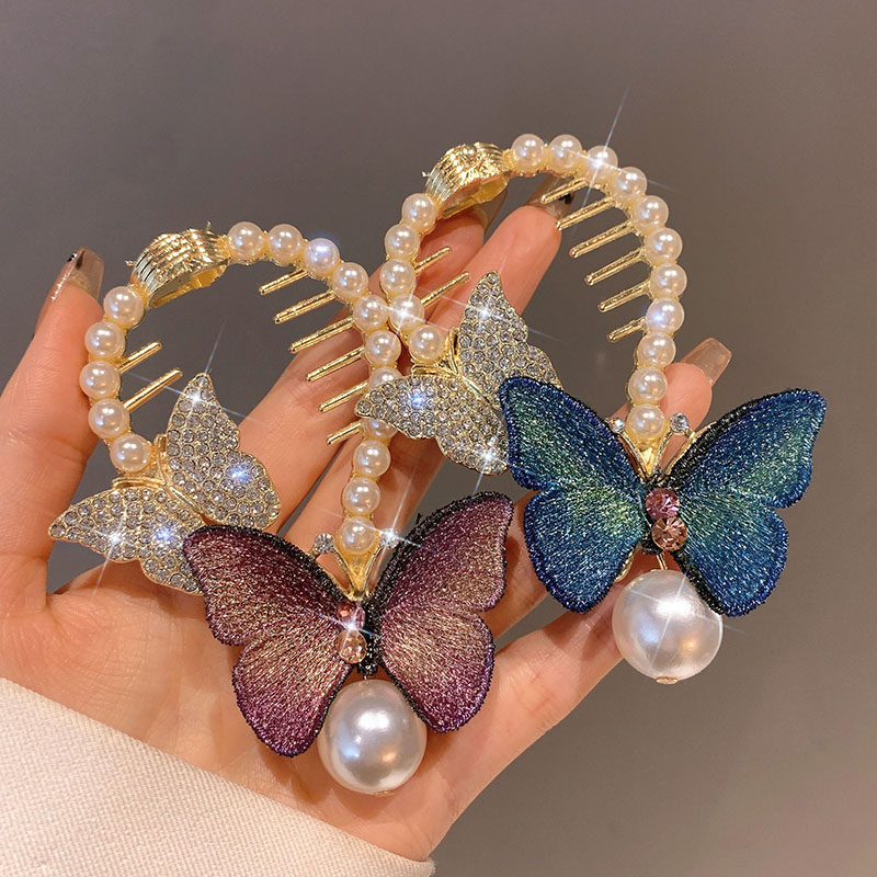 Fairy Temperamental Butterfly Barrettes Female Fancy Back Head Updo Gadget Bun Grabbing Clip Hair Clip Headdress