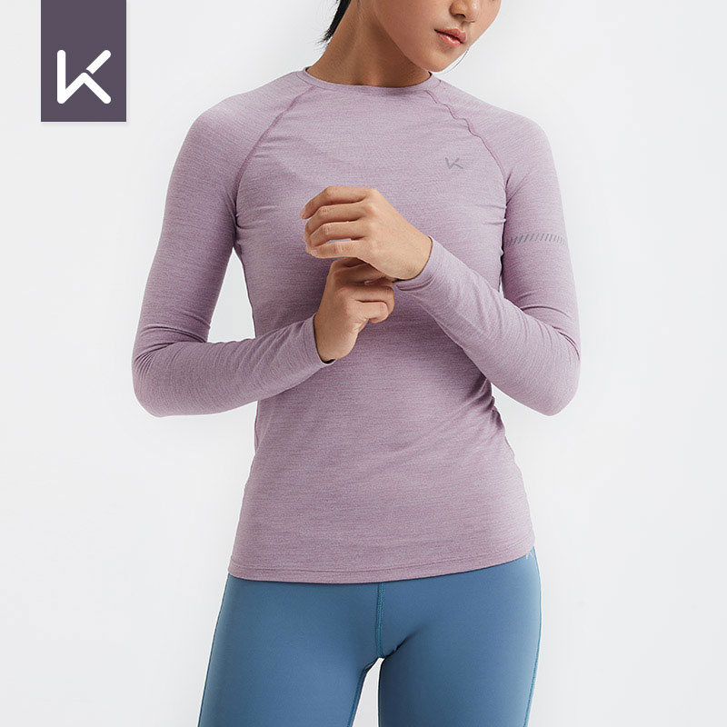 Keep Fall and Winter Heattech Women's Outdoor Sports Upper Clothes Long Sleeves T-shirt Cold-Resistant Elastic Plaid Warm Silm Shaping