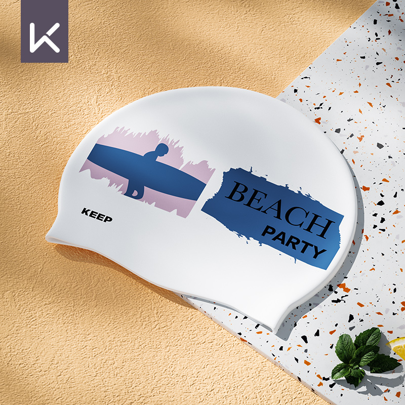Keep Swimming Cap Female Silicone Waterproof Not Squeezing Head Fashion Printed Swimming Cap Plaid Long Hair plus Size No. Ear-Protecting Swimming Cap