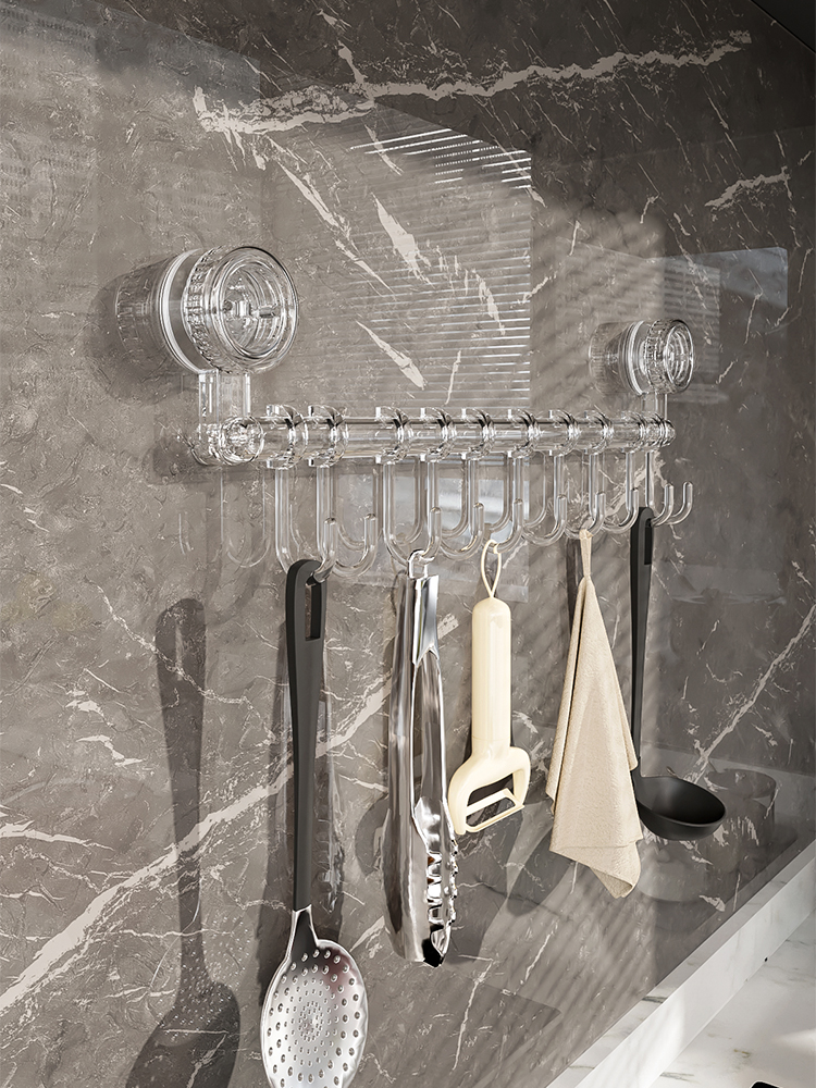 Suction Cup Slide Rail Hook Rack Punch-Free Hook behind the Kitchen Door Wall Hanging Spatula Spoon Hanging Rod Rack Row Hook