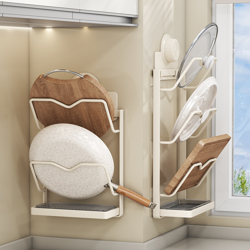 Suction Cup Iron Pot Lid Shelf Punch-Free Pot Cover Placement Device Wall-Mounted Kitchen Rack Multi-Functional Chopping Board Rack