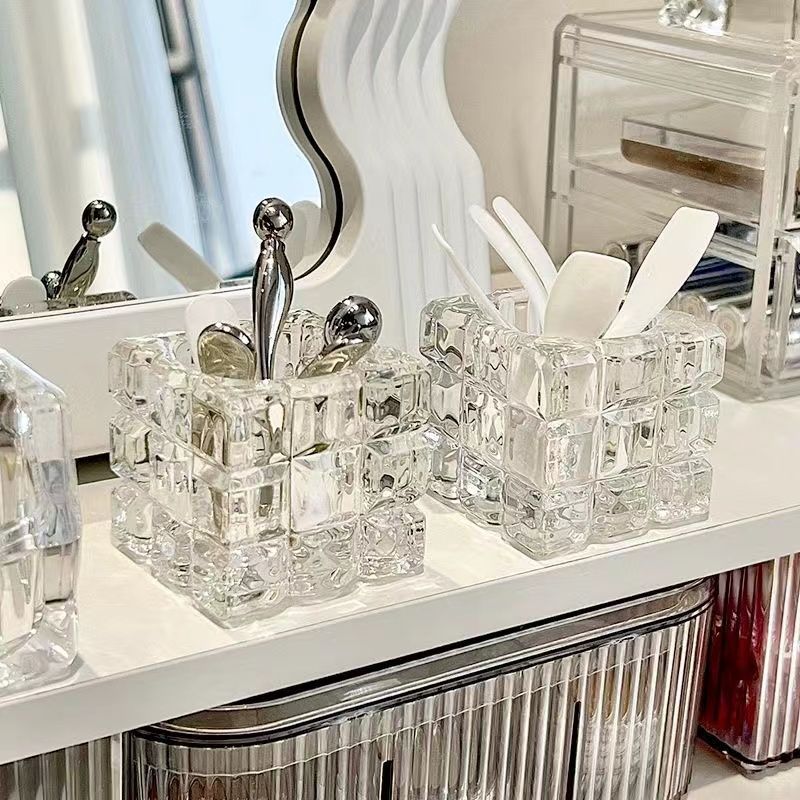 Facial Mask Spoon Holder Cream Scoop Glass Mirror Cabinet Desktop Makeup Skin Care Eye Cream Pick Stick Brush Storage Box