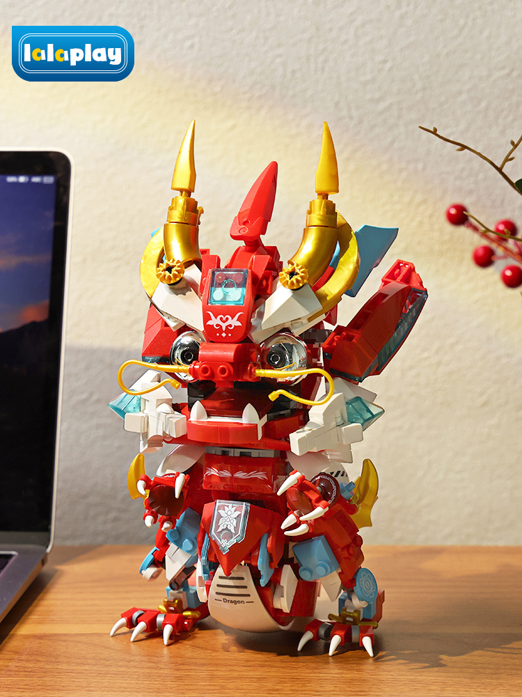 Red Flame Mech Dragon Building Blocks Toy Intellectual Chinese Fad Kids Spring Festival New Year Gift 2025 New Arrival