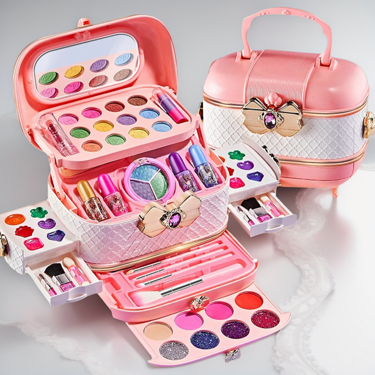 Kids Suit Cosmetics Toys Washable Makeup Kit Eye Shadow Princess Full Set for Girls Birthday Christmas Gift