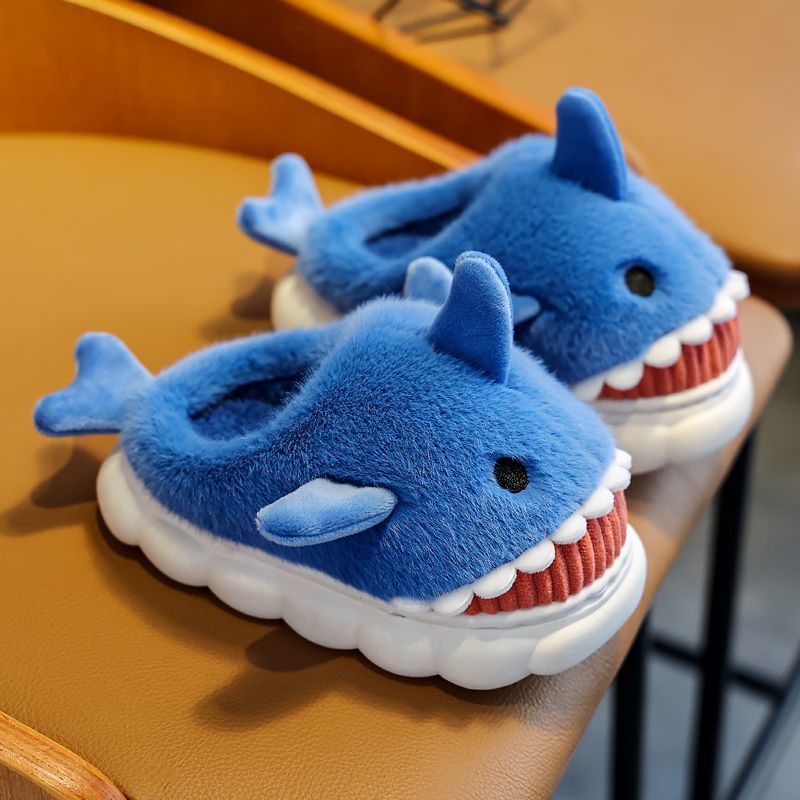 Cute Shark Bag Heel Kids Cotton Slippers Boy Winter Fluffy Shoes Baby Home Shoes Boys' Cotton Shoes Stuffed