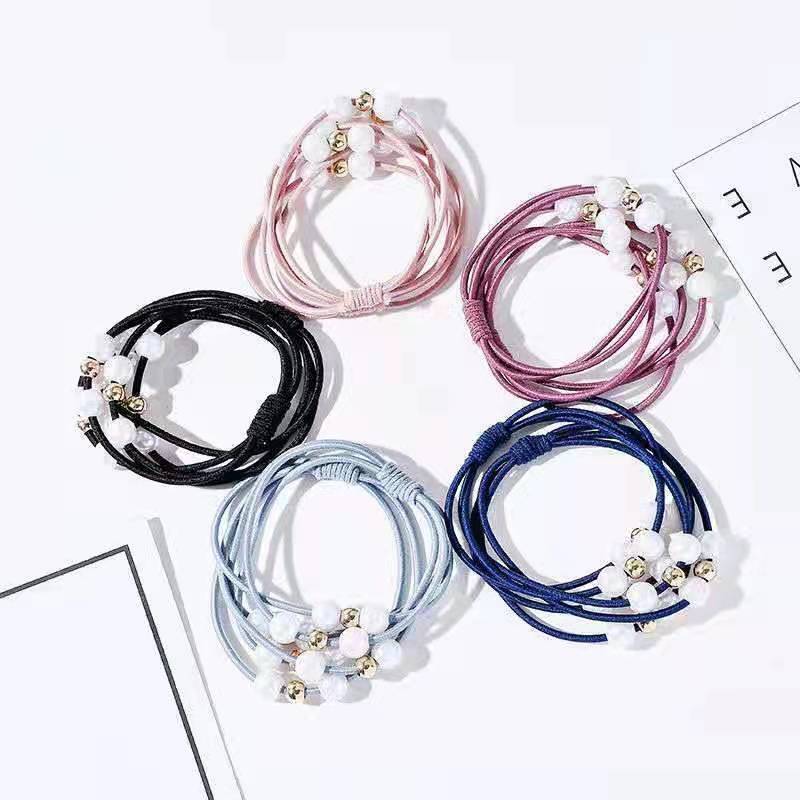High Elastic Nine Beads Black Leather Hair Bands