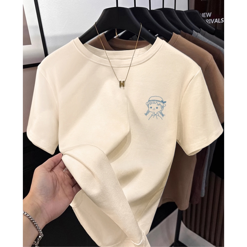 Women's Clothing, 13 Lines, Shoulder, T-Shirt Short Sleeve, Summer New Arrival, Small, Cream Color, Unique Short, Tops