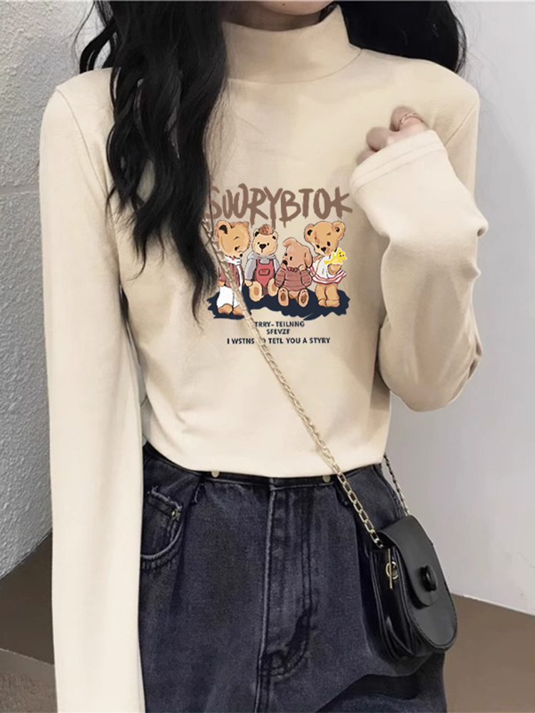 Dralon Thickened Half-High Collar Cream Color T-Shirt Female Fall and Winter 2025 New Arrival Inner Bottoming Shirt Slim Long Sleeve Top