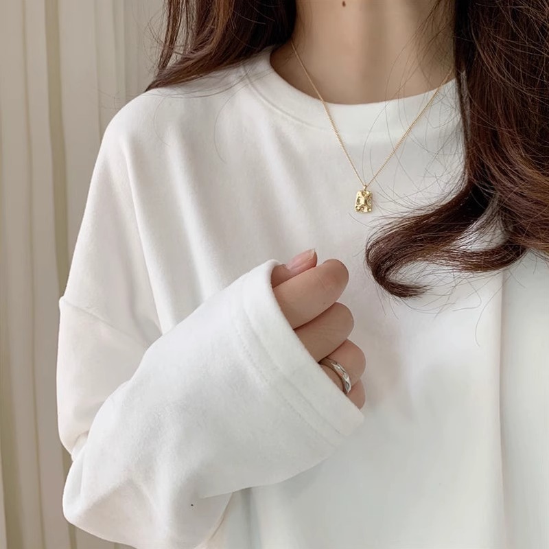 White Long Sleeve T-shirt Women's Bandage Dress Bottoming Shirt Fall and Winter Dralon New Arrival Plus Size Loose Thickening Keep Warm Slimming Inner