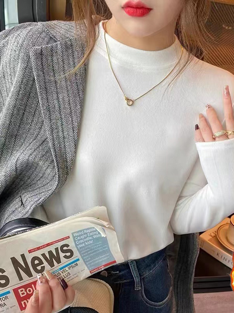 Half Turtleneck Double-Sided Dralon Bottoming Shirt for Women Spring and Autumn Inner Shoulder Tops New Arrival Western Style Fashion Pure Color Long Sleeves