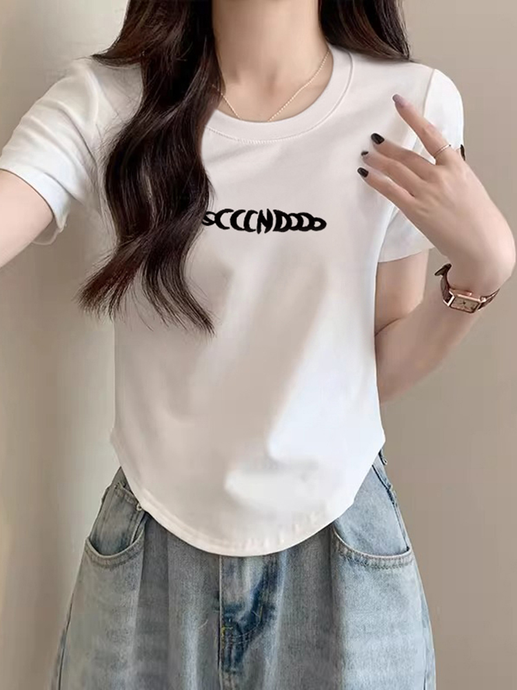Shoulder Pure Cotton Short Sleeve T-Shirt Women's Summer 2025 New Arrival Silm Slim Looking Asymmetrical Short T-shirt Top Women's Clothing