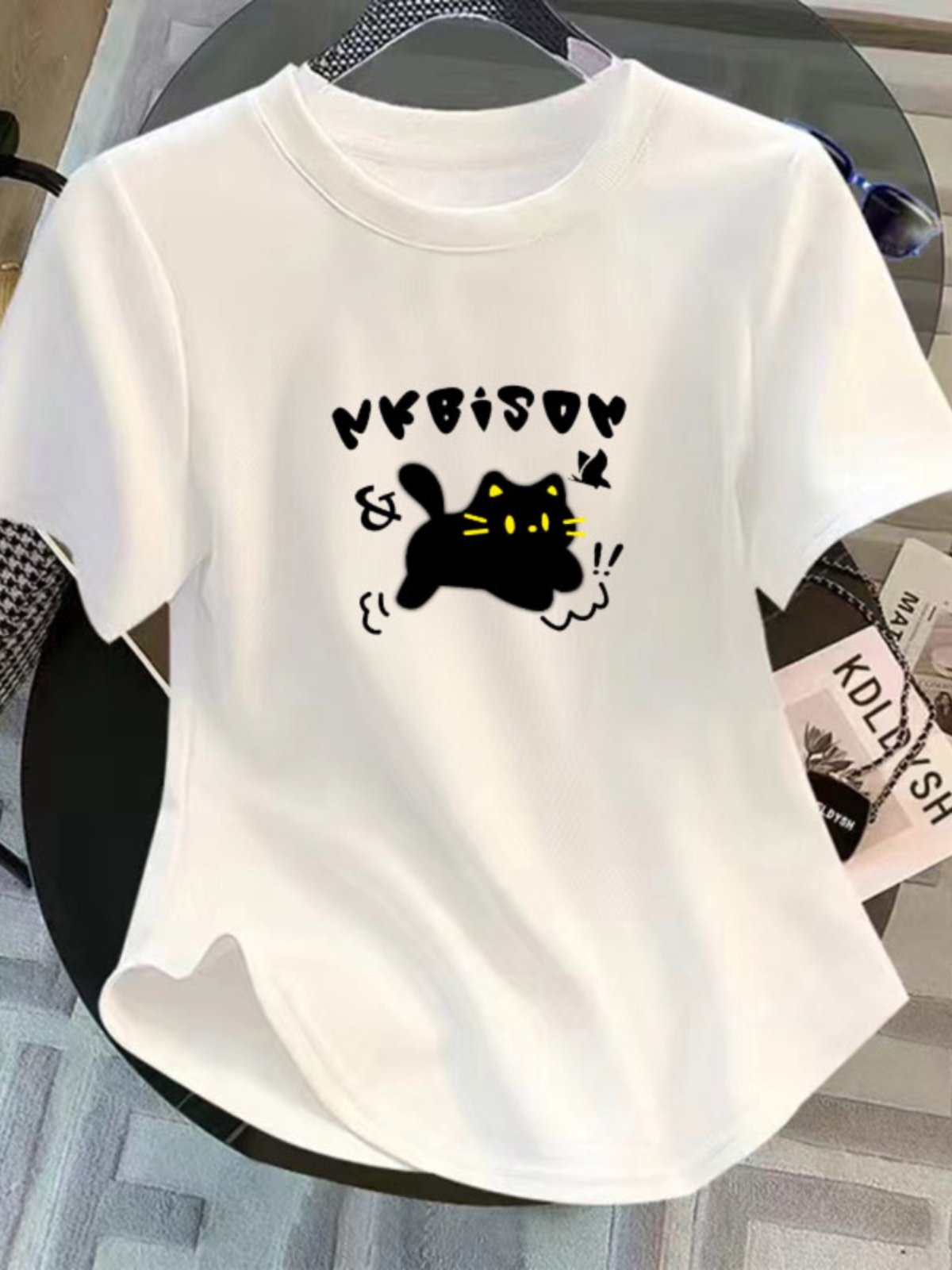 Women's Shoulder Short Sleeve T-Shirt Women's round Arc Short New Arrival Fashion Petite Top Summer 2025