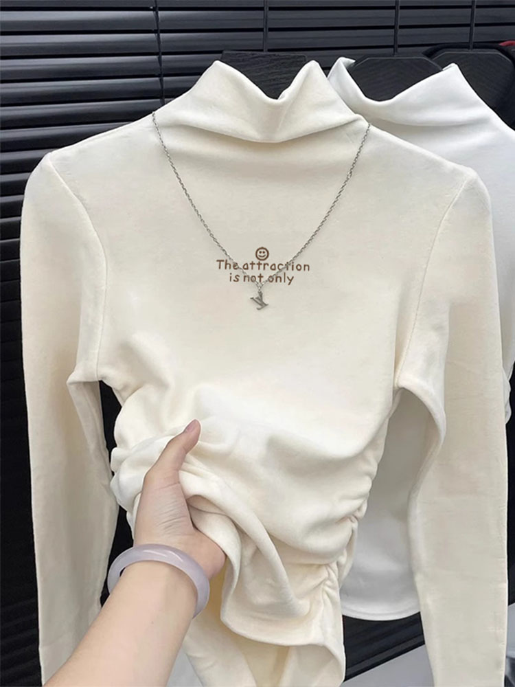 Autumn/Winter Thickened Warm Half-high Collar Slim Fit Base Shirt, Fashionable Pleated Short Inner Wear