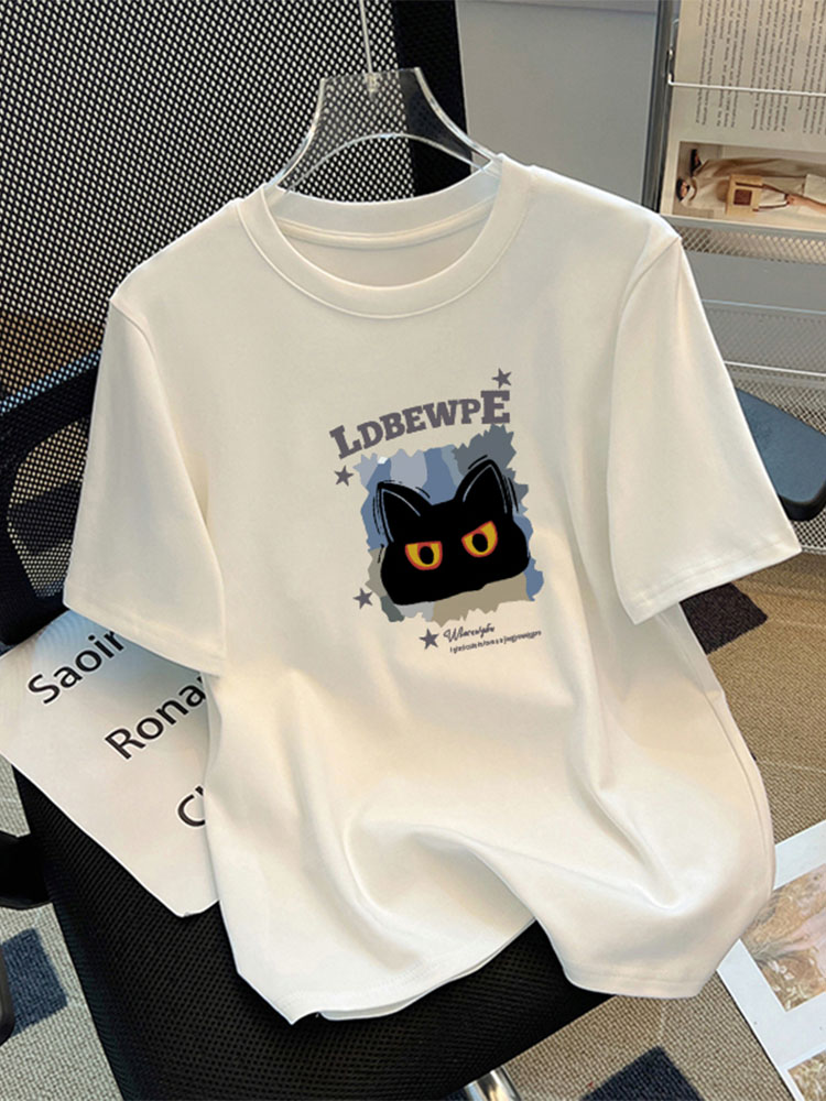 Women's Short-Sleeved T-shirt with 13 Lines Women's White New Design Sense Loose Easiest for Match Shoulder Half-Sleeve Tops Summer