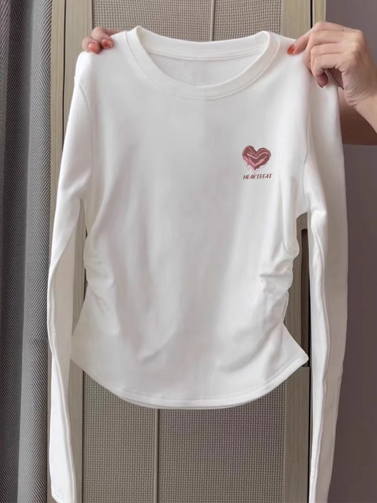 Long Sleeves T-Shirt Women 2025 Spring Autumn Asymmetrical Short Silm Cotton Base Shirt Design Pleated Hem Tops