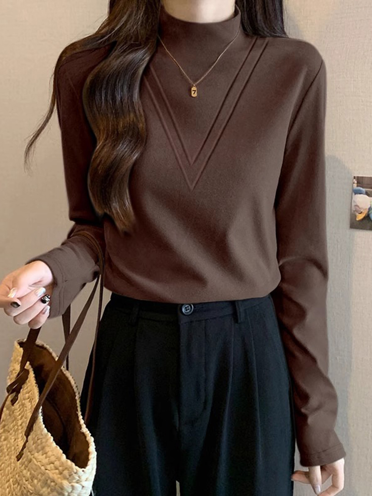 Dralon Half Turtleneck Bottoming Shirt Women 2025 New Arrival Women's Clothing Coffee Colored & Long-Sleeved T-Shirt Thermal Clothes Inner Wear Mid-Collar Top