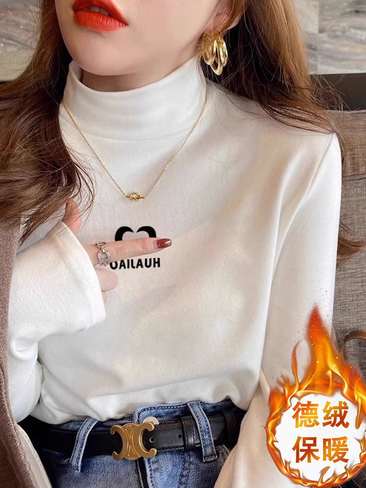 Double-Sided Dralon Half Turtleneck Bottoming Shirt Autumn and Winter Slim Fit Inner Wear Heattech Tops Fleece-lined Thickened Long Sleeves T-Shirt Women