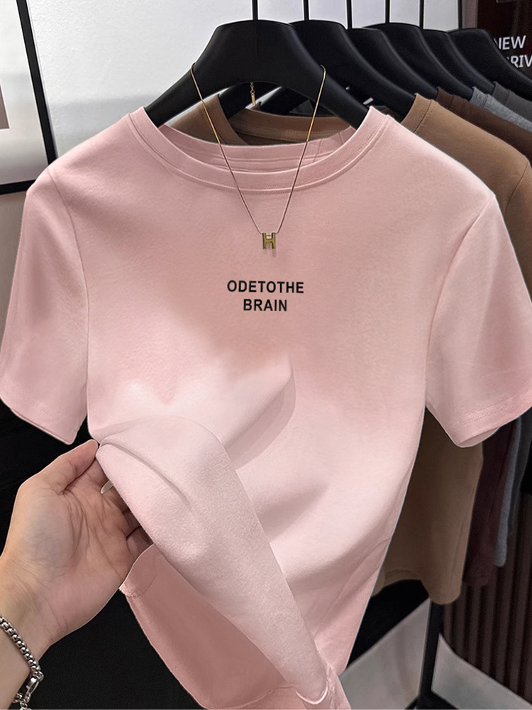 Summer Pink T-shirt Female 2025 New Arrival Pure Cotton Short Slim-Fit Letters Ins Trendy European Goods Short Sleeve Western Style Top