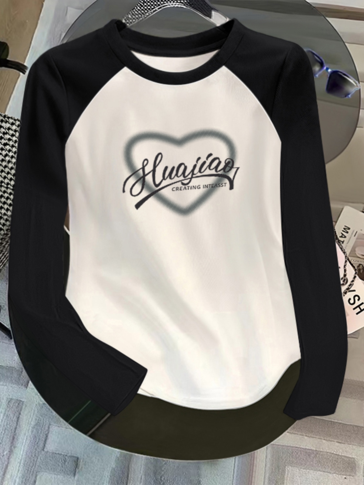 Women's Clothing Pure Cotton Color Contrast Long Sleeve T-shirt Women's 2025 New Design Sense Niche Style Slim Looking Tops Ins Fashion