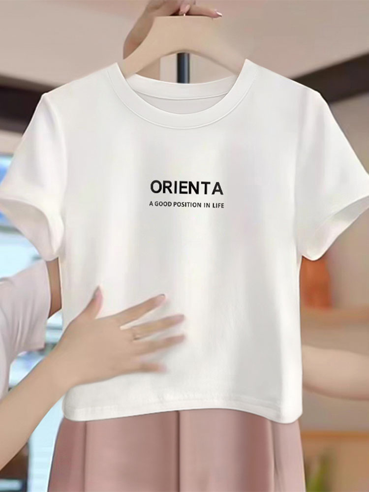 Thirteen Rows Women's Clothing 2025 Summer Shoulder Short Sleeve round Neck Chic New Arrival Short T-Shirt Women's Top Stylish Niche Style