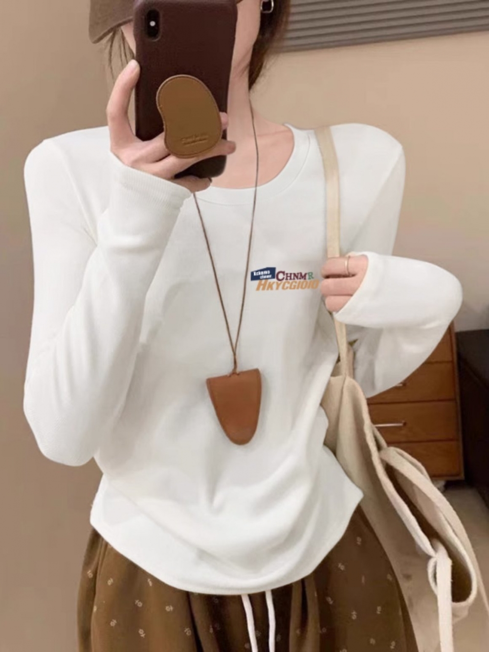 Long Sleeves T-Shirt Women 2025 Spring Autumn Asymmetrical Short Silm Cotton Base Shirt Design Pleated Hem Tops