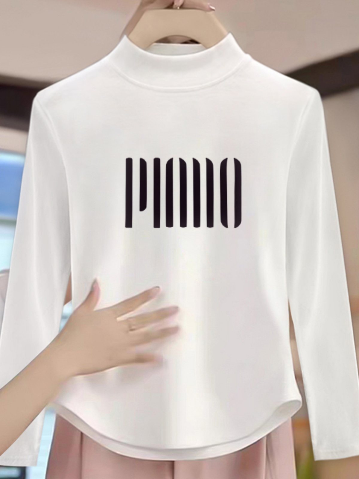 Dralon Half Turtleneck Bottoming Shirt Women's Fall and Winter New Arrival Thickened Inner Wear Asymmetrical Hem Long Sleeves T-Shirt Slim Looking Tops