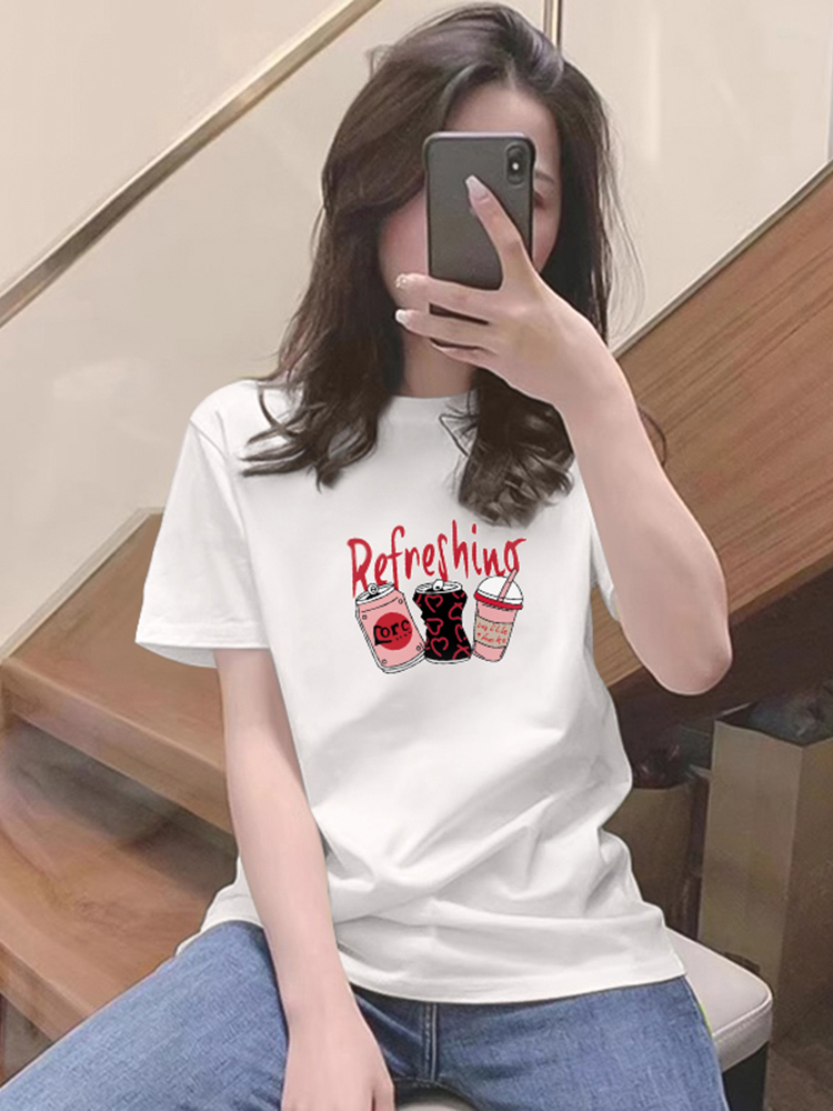 Shoulder Short Sleeve White T-Shirt Women's Summer Pure Cotton Tops Short Chic Inner Wear Loose Bottoming Shirt Slimming T-shirt