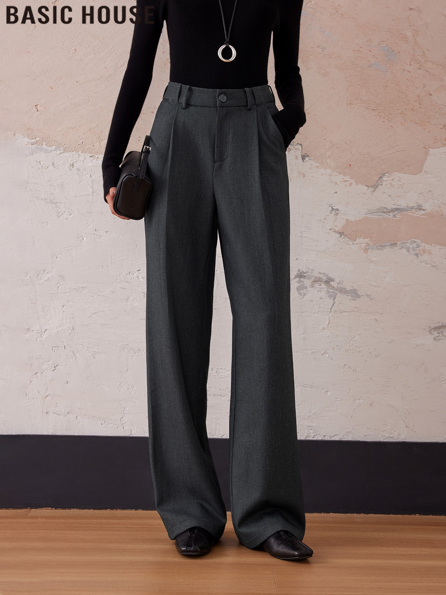 Basic House/Baijiahao Work Clothing Matching Drape Covering Slimming and Wide Leg Gray Suit Pants for Women Spring