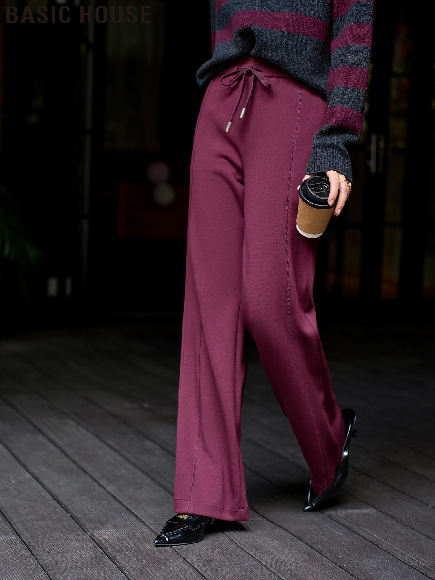 Basic House/Baijiahao Ankela Red Wide-Leg Casual Pants High Waist Drooping Straight Mopping Pants Female Spring