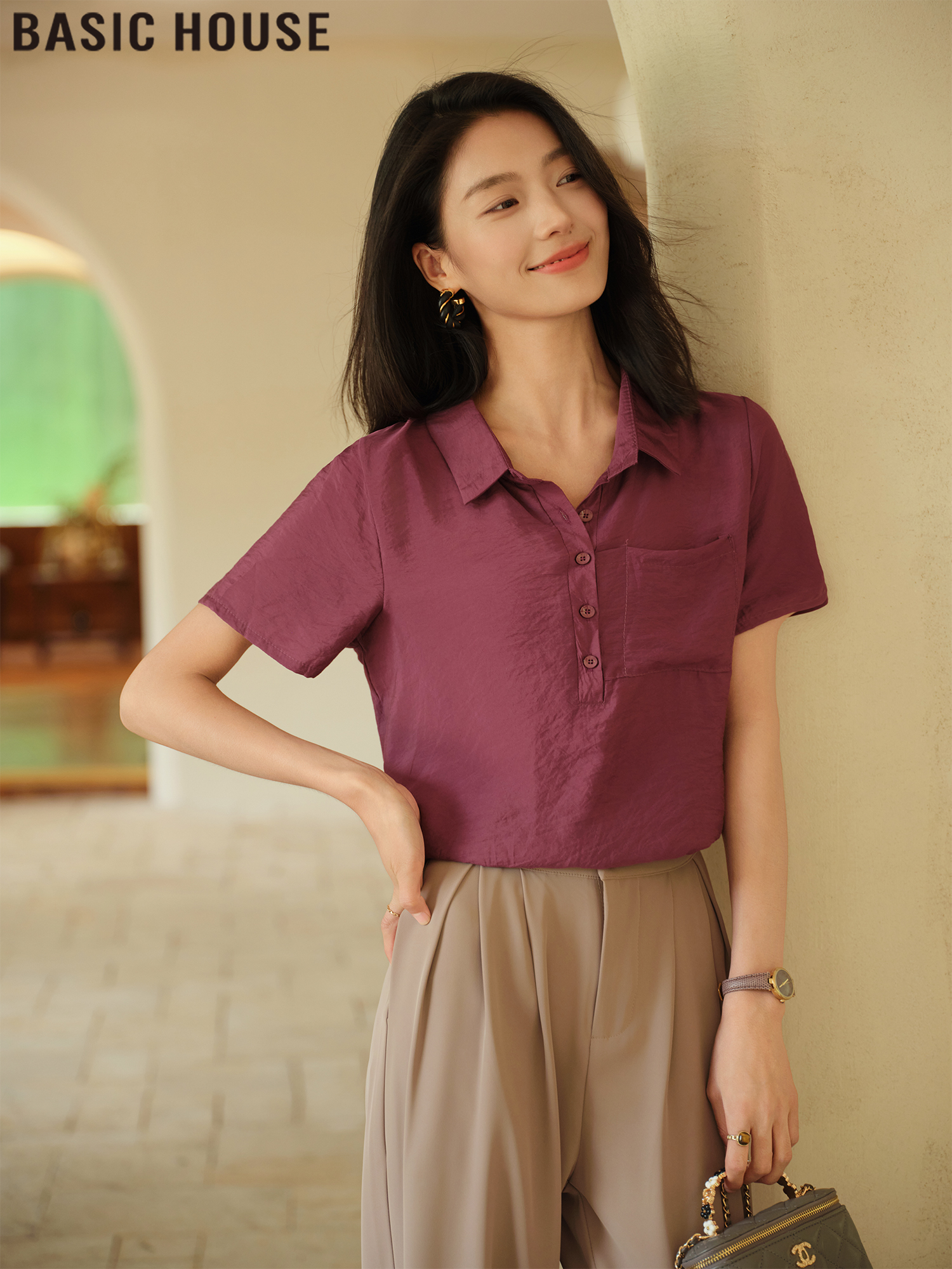 Basic House/Baijiahao Special-Interest Design Light Thin and Loose Short Sleeve Shirt Shirt Women's 2025 Summer New Arrival