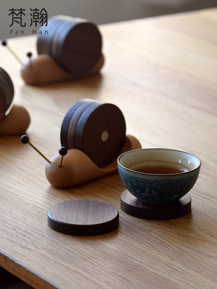 Fanhan Solid Wood Coaster Creative Cute Non-Slip Oven Mitts Four Cup Saucer For Home Tea Ceremony Decoration Tea Set Teacup Mat