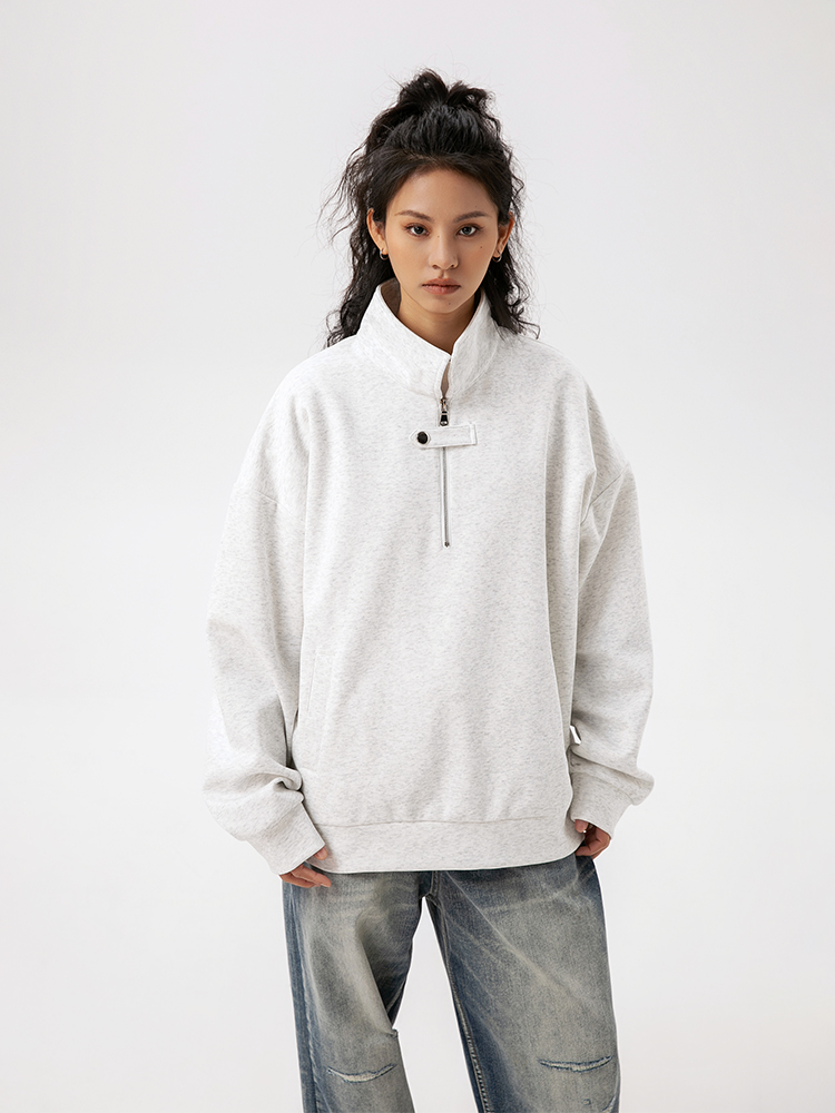 Spring Loose Leisure All-Matching Stand Collar Half Zip Sweatshirt