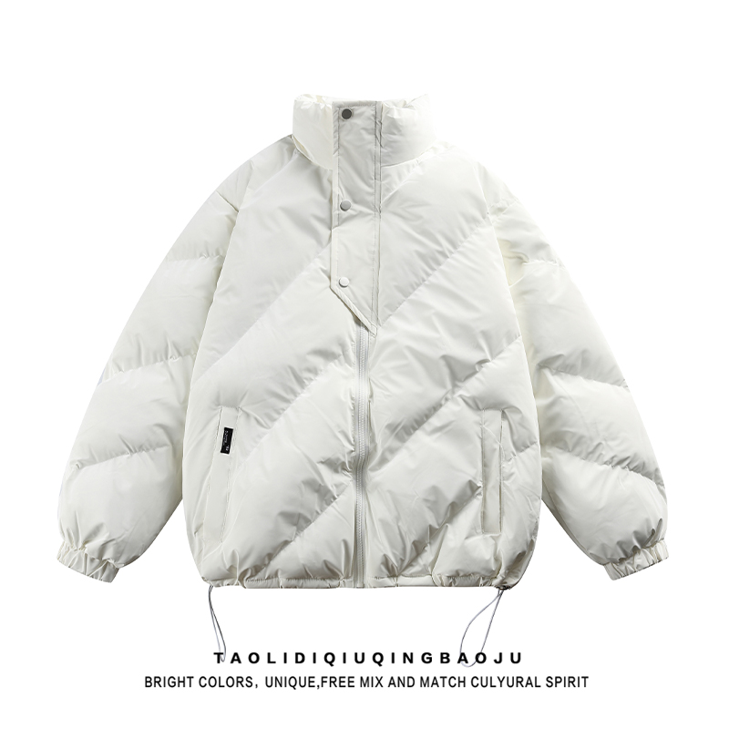 American Cleanfit White Stand Collar Cotton-Padded Coat Women's Winter Loose Street Couple Cold-Proof Warm Quilted Jacket
