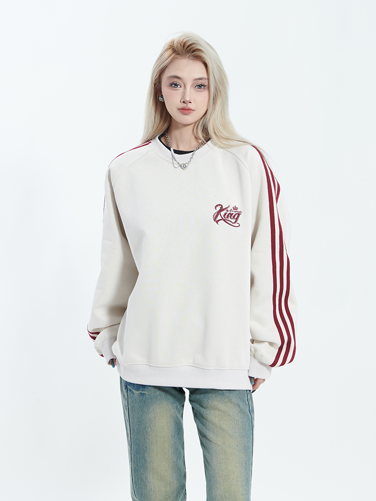Sweatshirt Side Stripes Loose Casual Pullover Embroidery