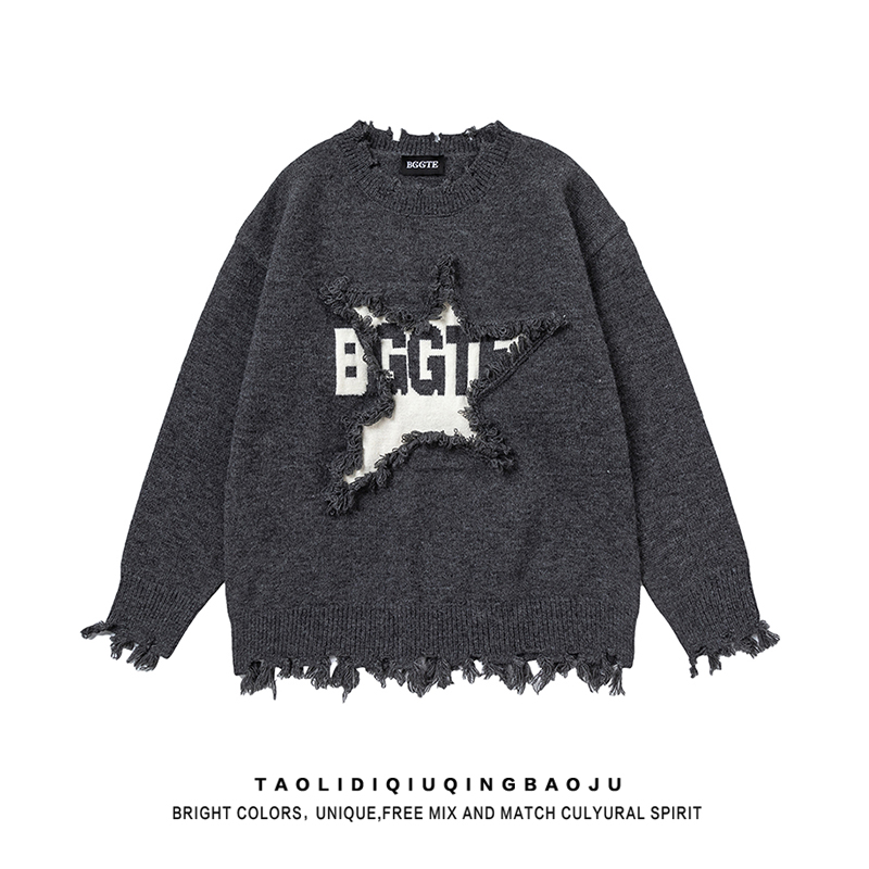 American Retro XINGX Worn Lazy Sweater Women's Winter High Street Loose Couple Casual Gray Knitwear Tide
