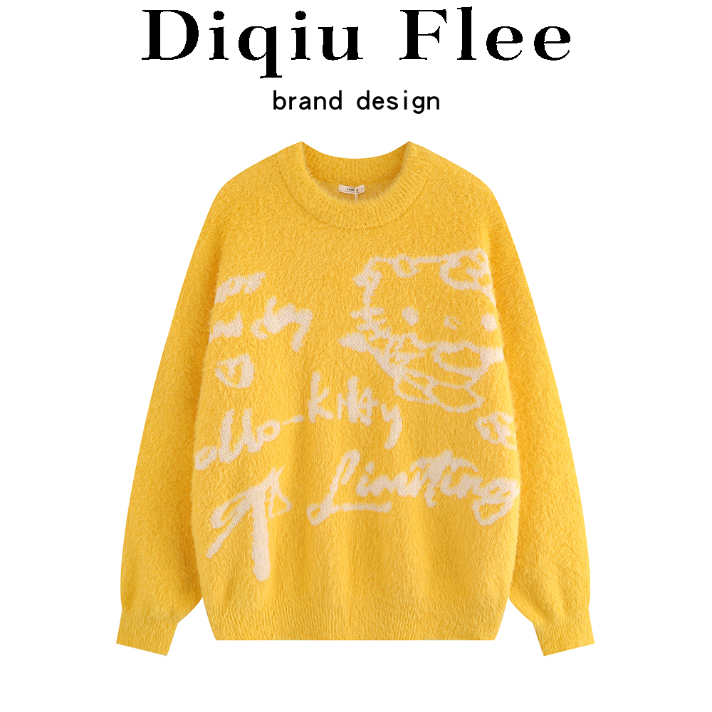 Cute Kitten Jacquard Soft Glutinous Sweater Knitwear Female 2025 New Arrival Loose Slim Looking Younger Fashion Western Style Top